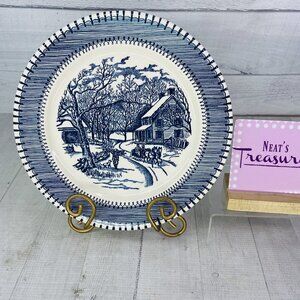 Edwin Knowles COUNTRY LIFE Currier Ives Print Dark Blue White One Dinner Plate